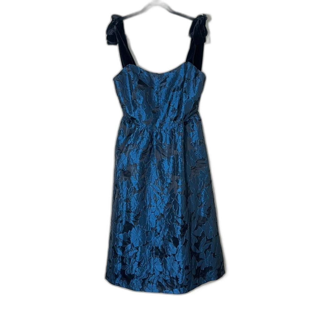 Lulu's Black Aqua Formal Tie Shoulder Jacquard Midi Large Whimsigoth EUC